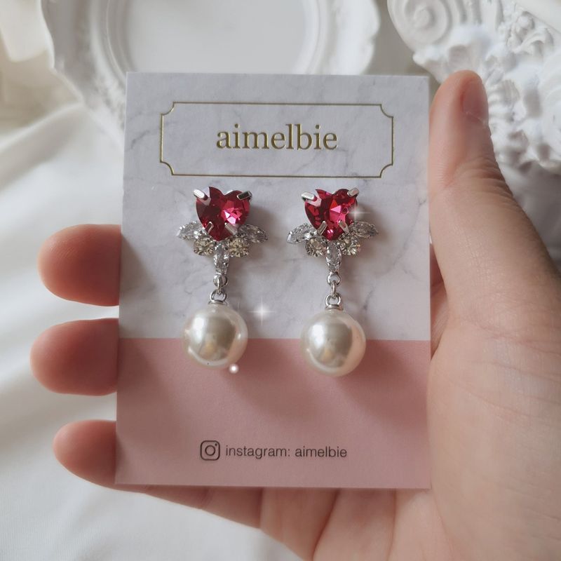 [IU Piercing] Heart Crystal and Pearl Piercing - Rosepink
