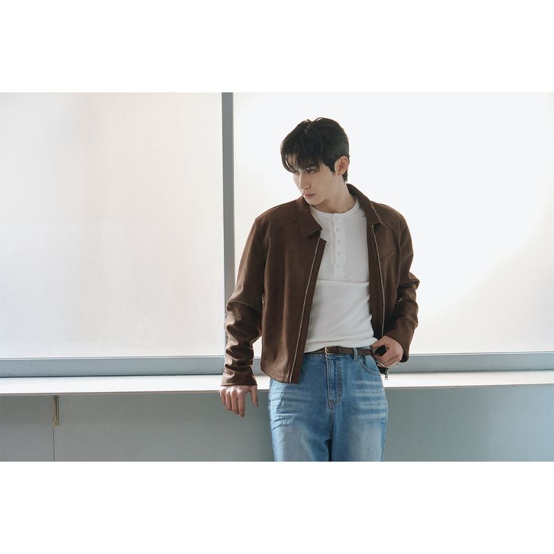 Suede crop biker jacket(Brown)
