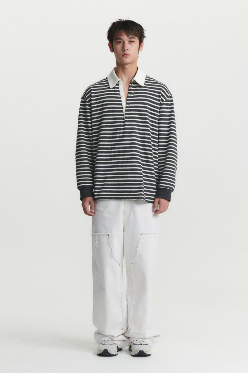 Garden express(ガーデンエクスプレス)の「WOVEN COLLAR RUGBY T-SHIRT (stripe)(Tops)」