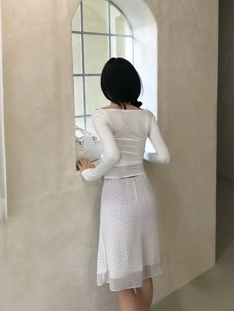 White Pure Dot Midi Skirt
