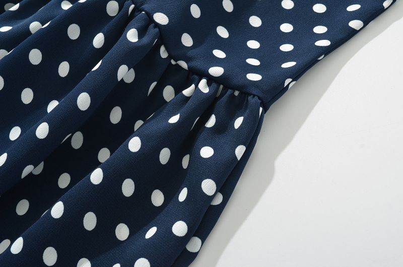 Navy Dotted Square Neck Flared Dress