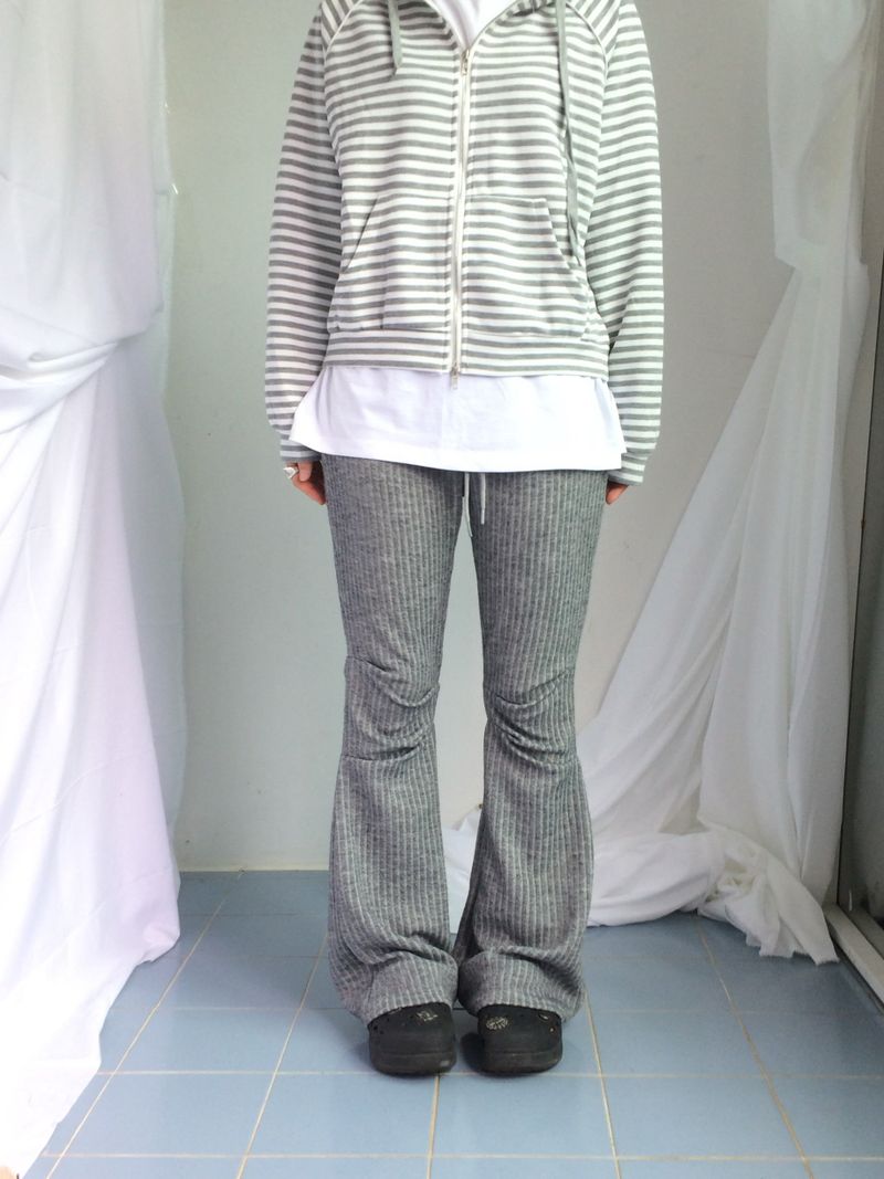 Stripe Semi-Crop Hooded Zip-Up