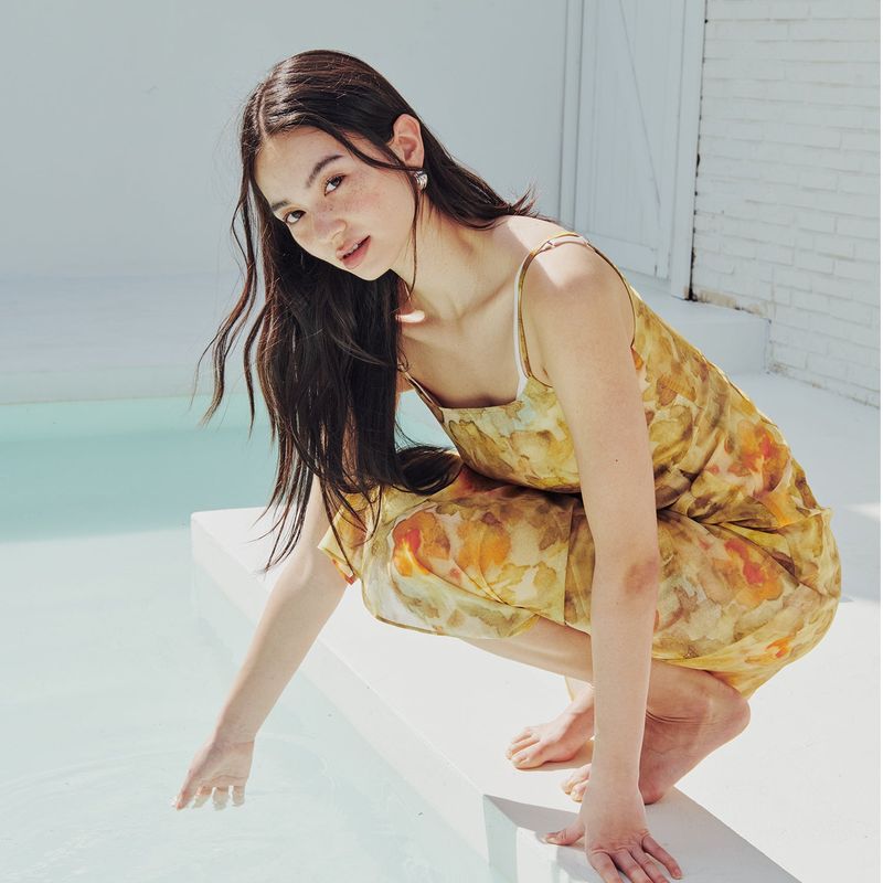 13MONTH(サーティーンマンス)の「Sheer Flower Long Dress (YELLOW)(Dresses)」