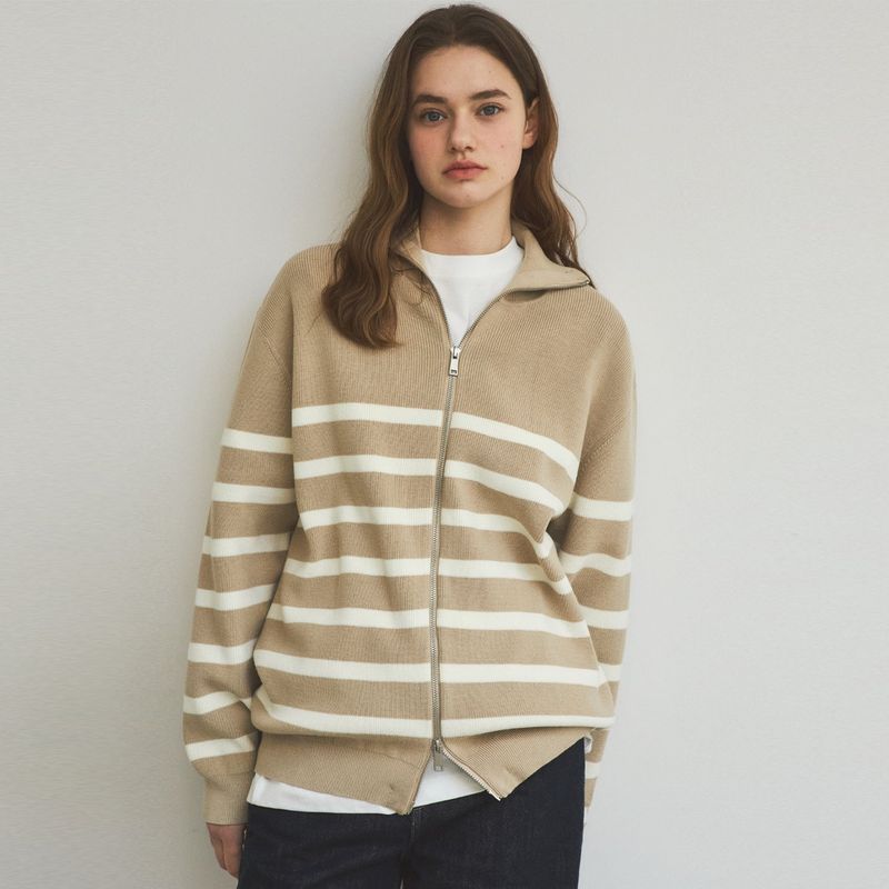 Always HighNeck Stripe Knit Zip-Up_3Color