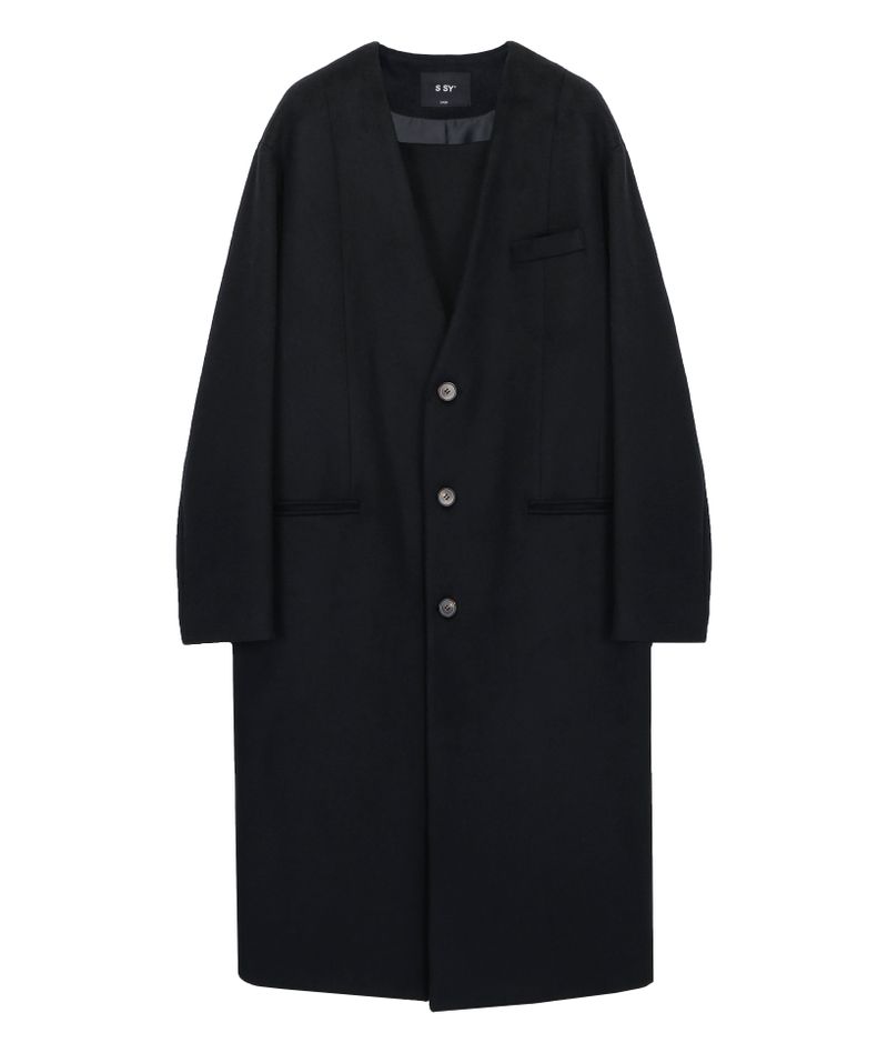collarless front cover coat black
