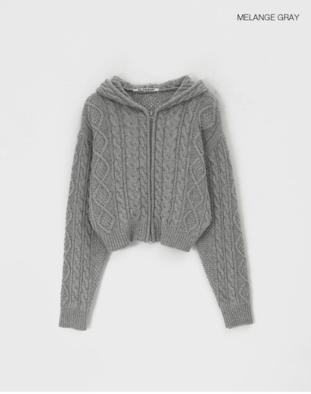 [MADE] ライミングケーブルフードニットジップアップ (50% Wool)