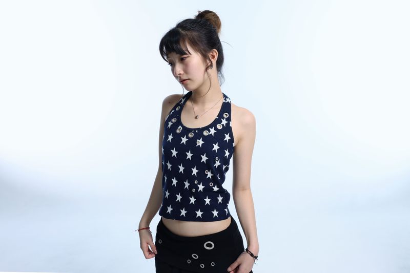 Star Eyelet halterneck sleeveless (navy)