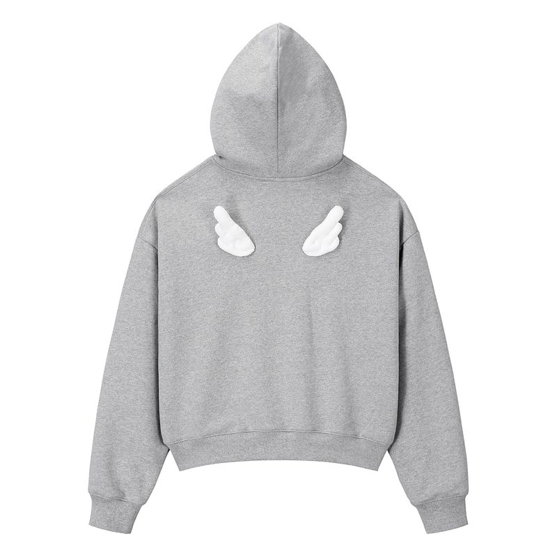 Angel Wing Zip-Up Hoodie - Grey