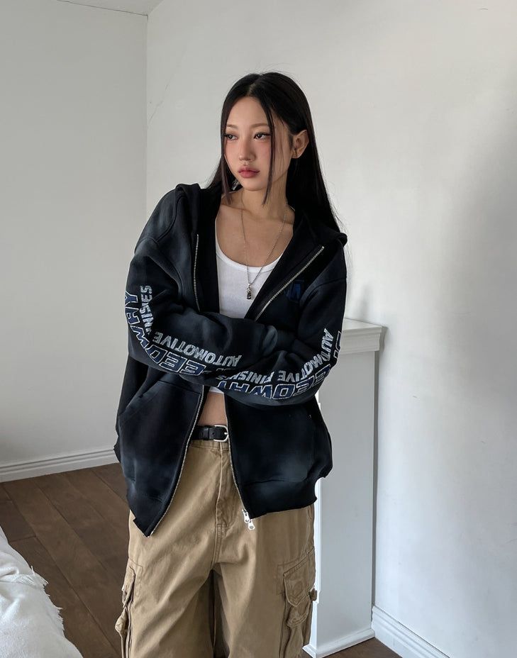 Motif Dirty Printing Hood Zip Up