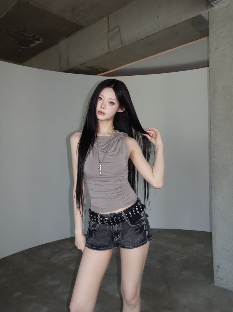 Hoody Shirring Sleeveless