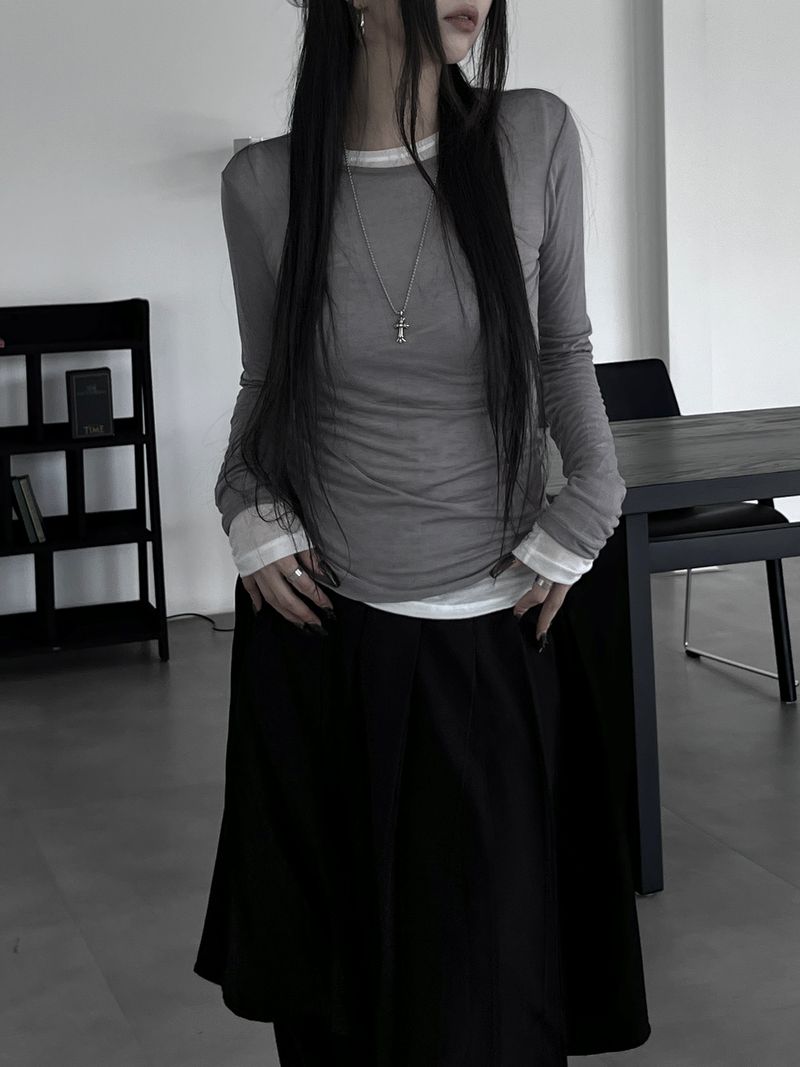 layered see-through long sleeve T (4color)