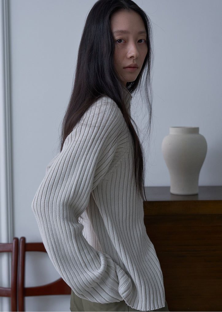 Zen High Neck Cardigan (Ash Cream)