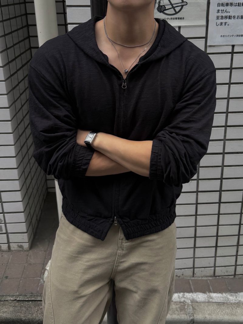 AVAND(アバンド)の「Slub crop hoodie zip-up(Tops)」