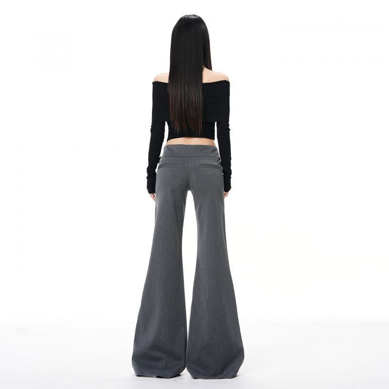 French Low-Waist Micro Flare Slacks – Tailored Slim Wide Casual Pants