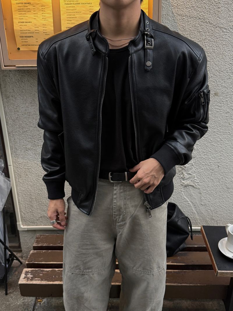 Belt leather ma-1 jacket