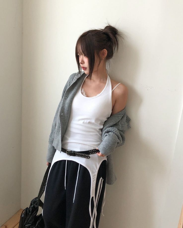 Rippy Strap Layered Halter Tank Top