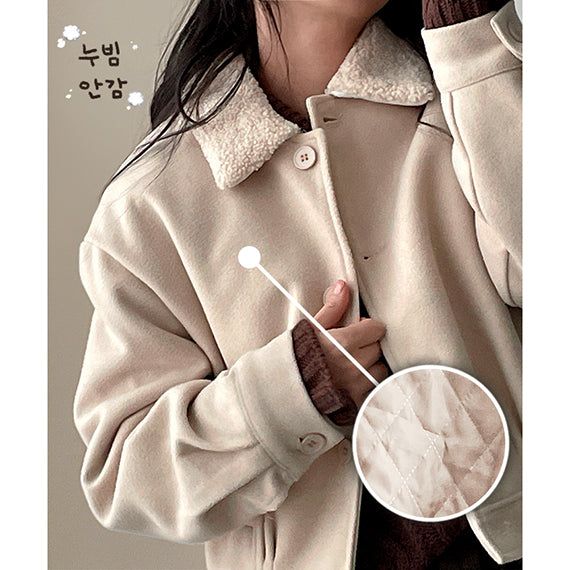 Dura wool collar abut woolen quilted short coat jacket