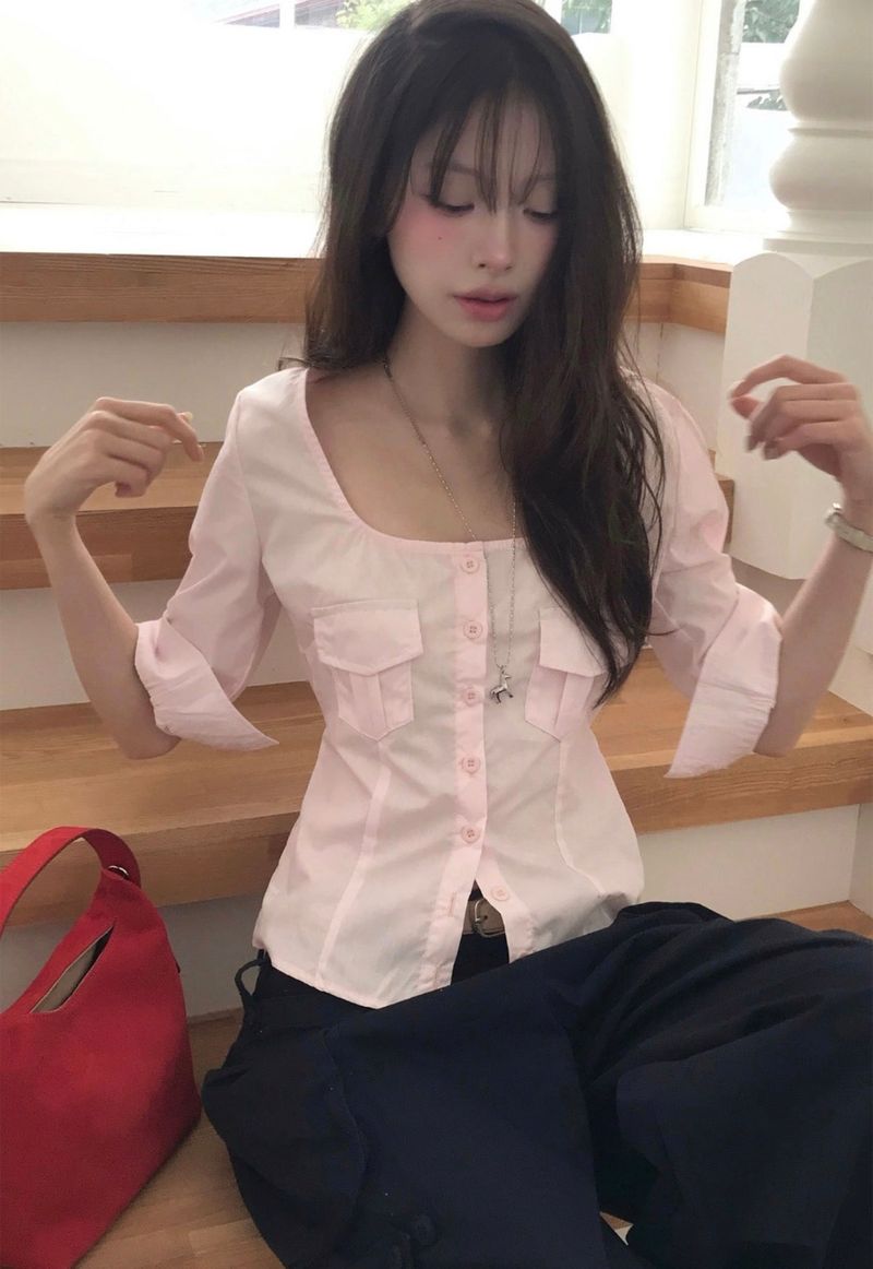 [light tone] pink paudy roll slim square sh / bl