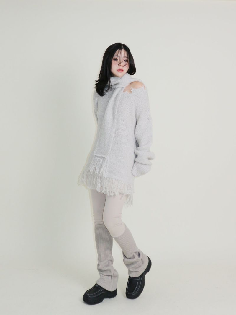 Puddle Demoor Tester Damage Long-Sleeved Knitwear Dress (Muffler Set)
