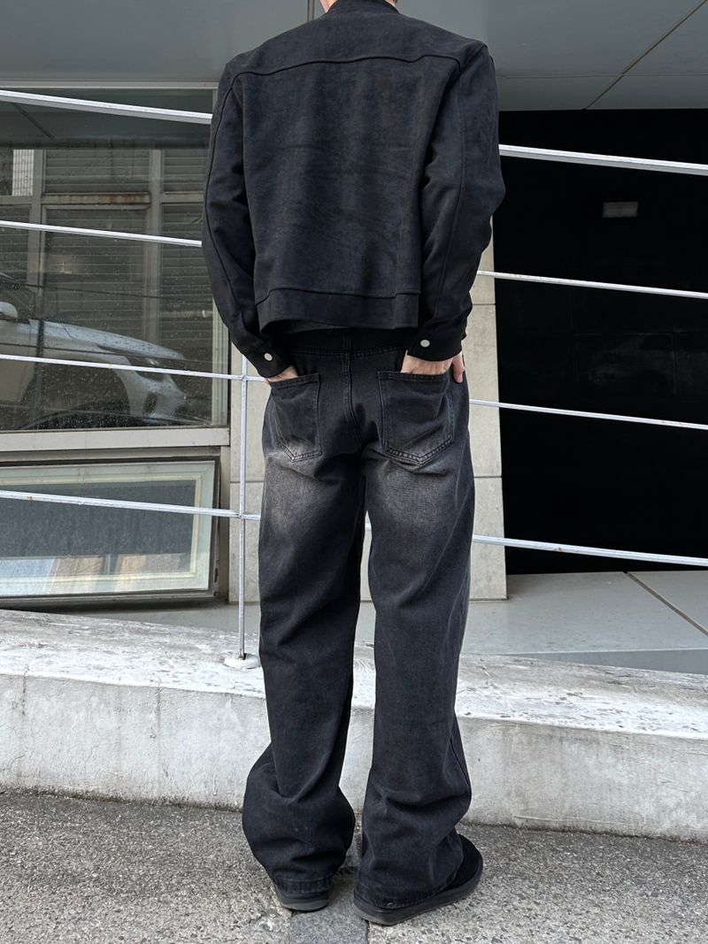 Half banding washing wide denim