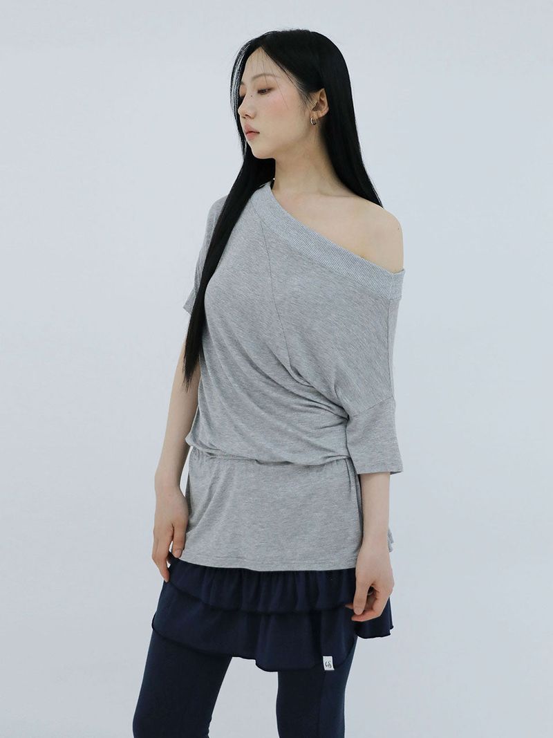 DRAPE BAND OFF-SHOULDER TOP(GREY)