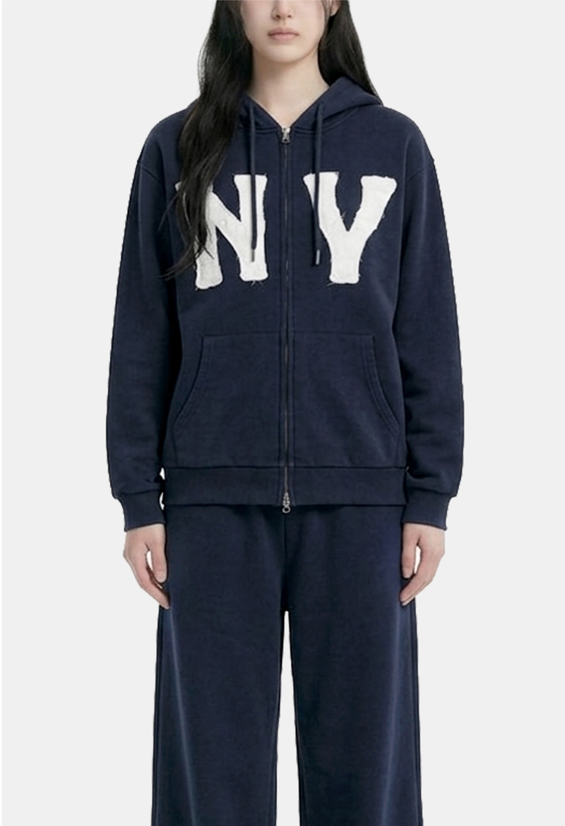 NY Lettering Cotton Hood Zip-up
