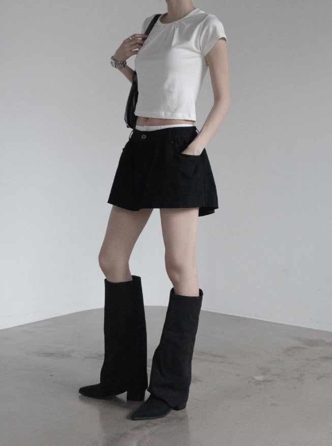 Double-waisted sagging mini skirt
