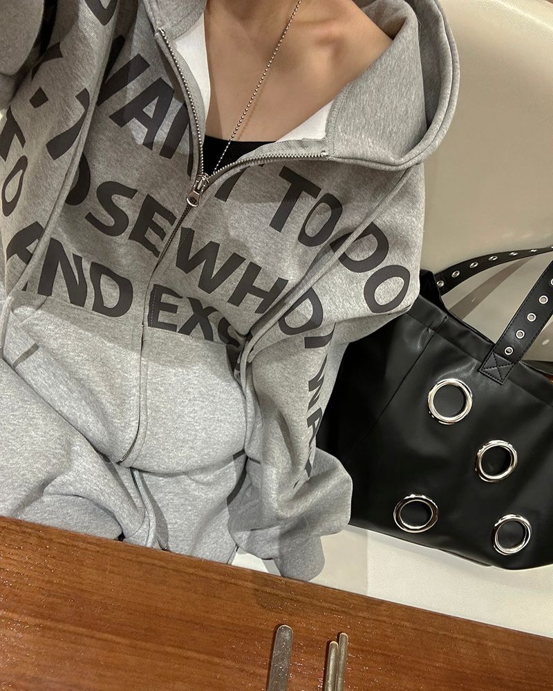 [UNISEX] One-two lettering oversized-fit hooded zip-up jacket