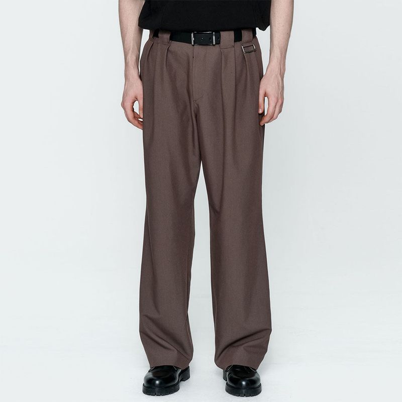 Two Pleats Wide Pants Brown