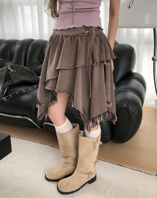 Marf Studded Grunge Unbalanced Skirt