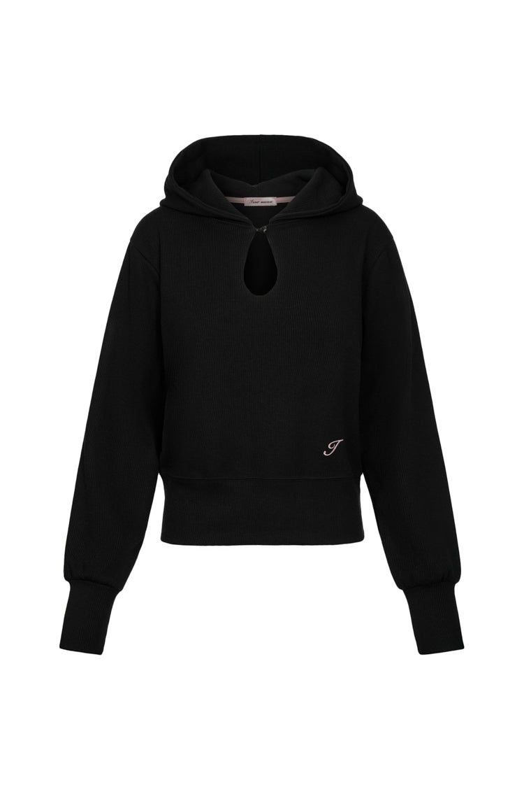 Classic Cut-out Crop Hood Top (BLACK)
