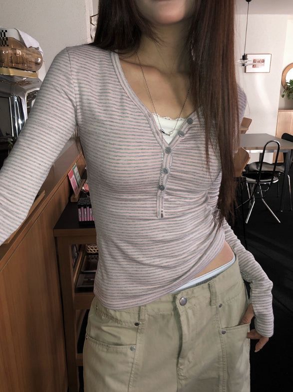 Emba Stripe Slim Fit Warmer Button T-Shirt