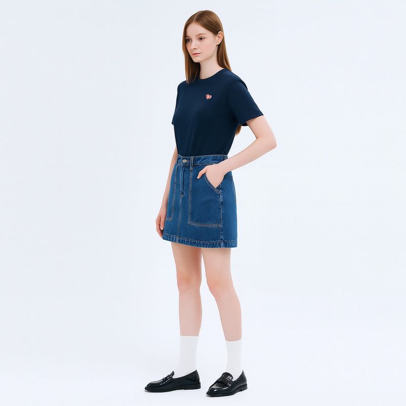 ハートバイカーパッチTシャツ ネイビー