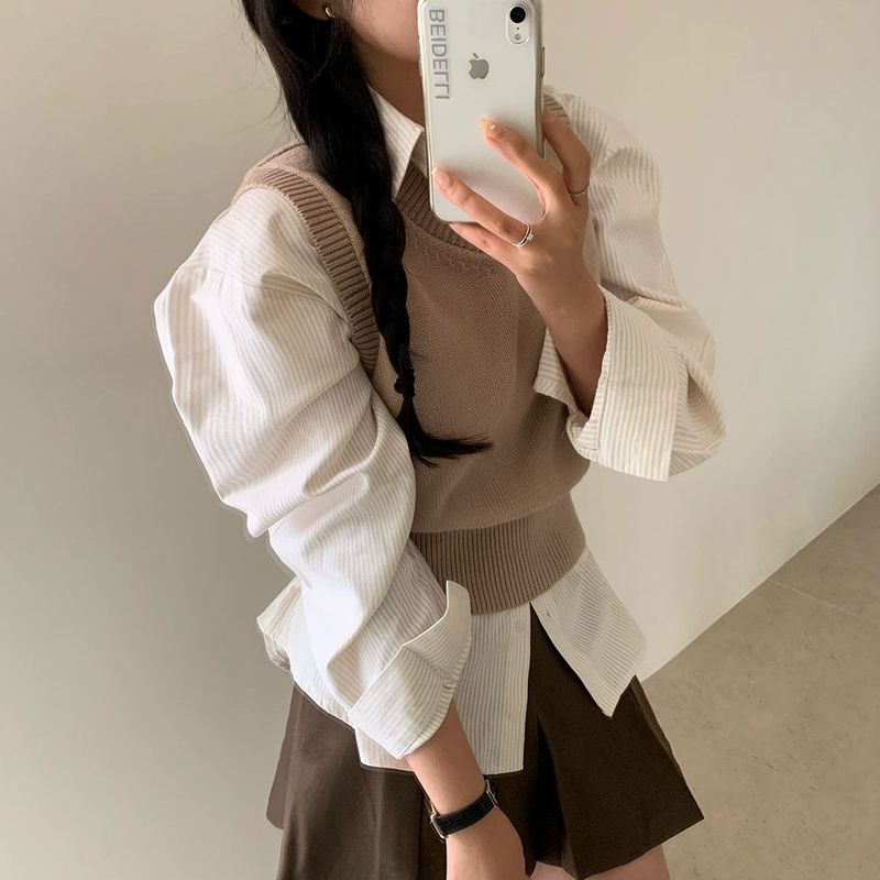 [Bellide made] Old money V-neck knit vest