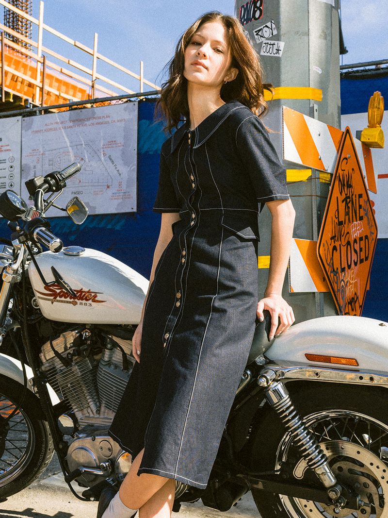 Two Button Collar Stitch Dress