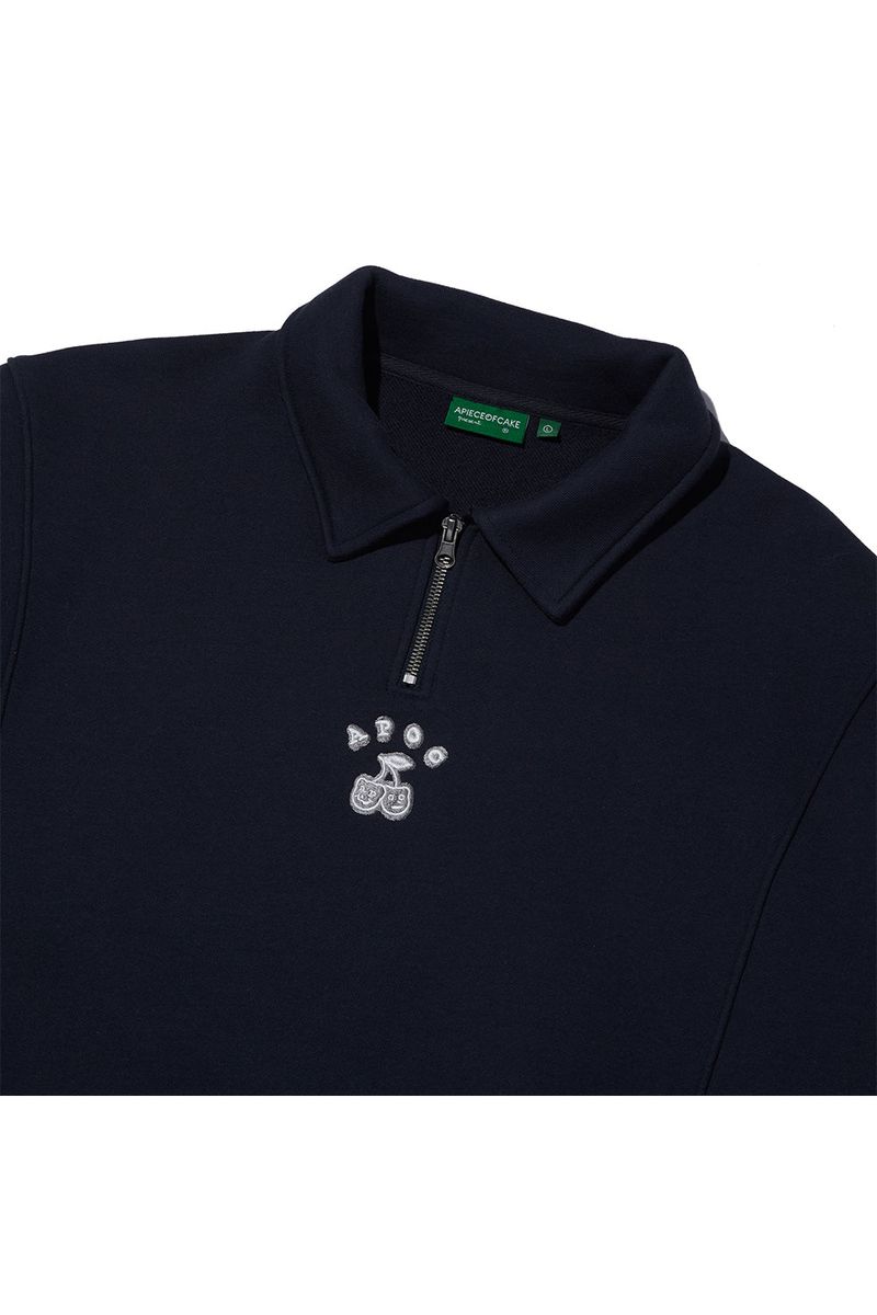 Cherry Bear Half Zipup Crewneck_Navy