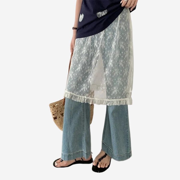 La mode MAQI（ラ モード マキ）の「Lace Mesh High Waist Midi Skirt（Skirts）」