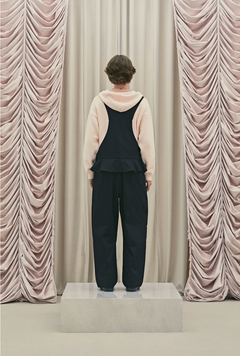 Frill baggy overalls - black