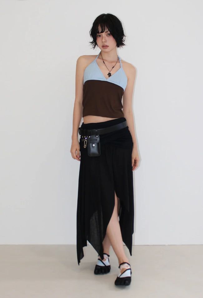 COLOR BLOCK HALTER TOP