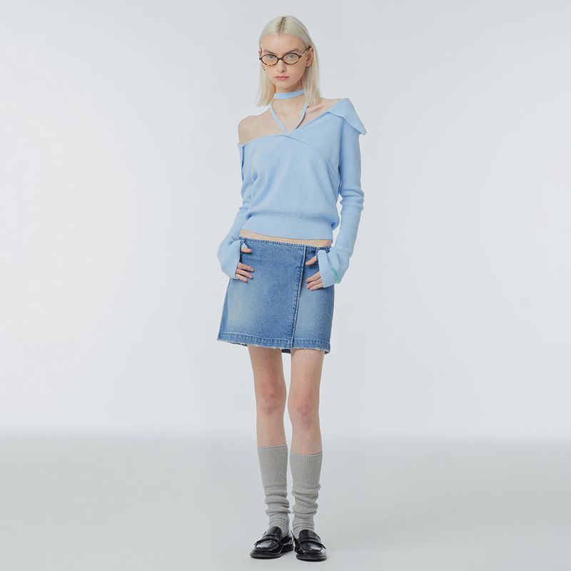 Strap one-shoulder sweater