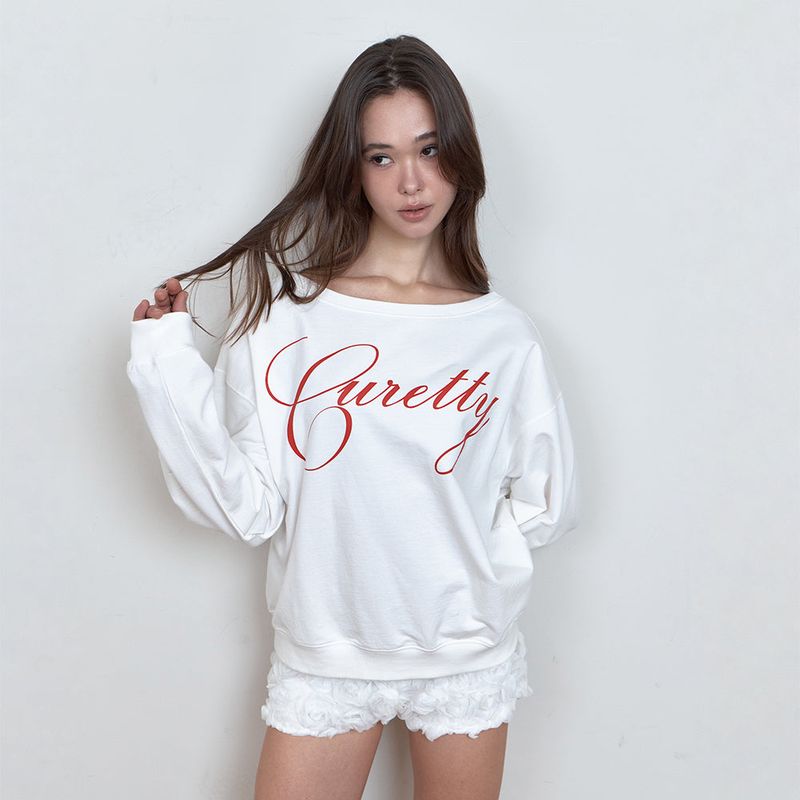 Curetty（キュリティ）の「C ロゴグラフィックオフショルダースウェットシャツ_ホワイト（トップス）」