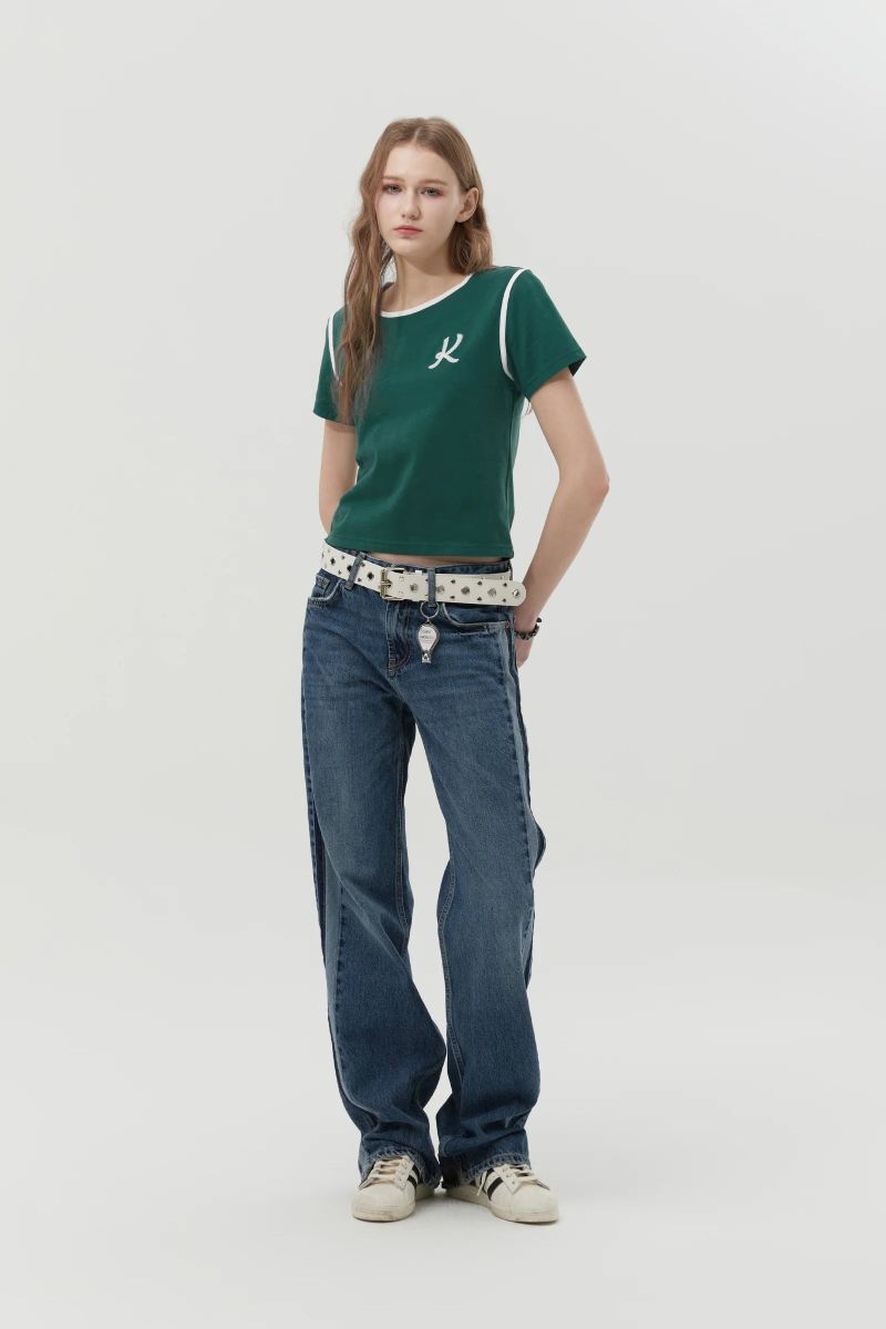 GRAPHIC RINGER T-SHIRT - GREEN   