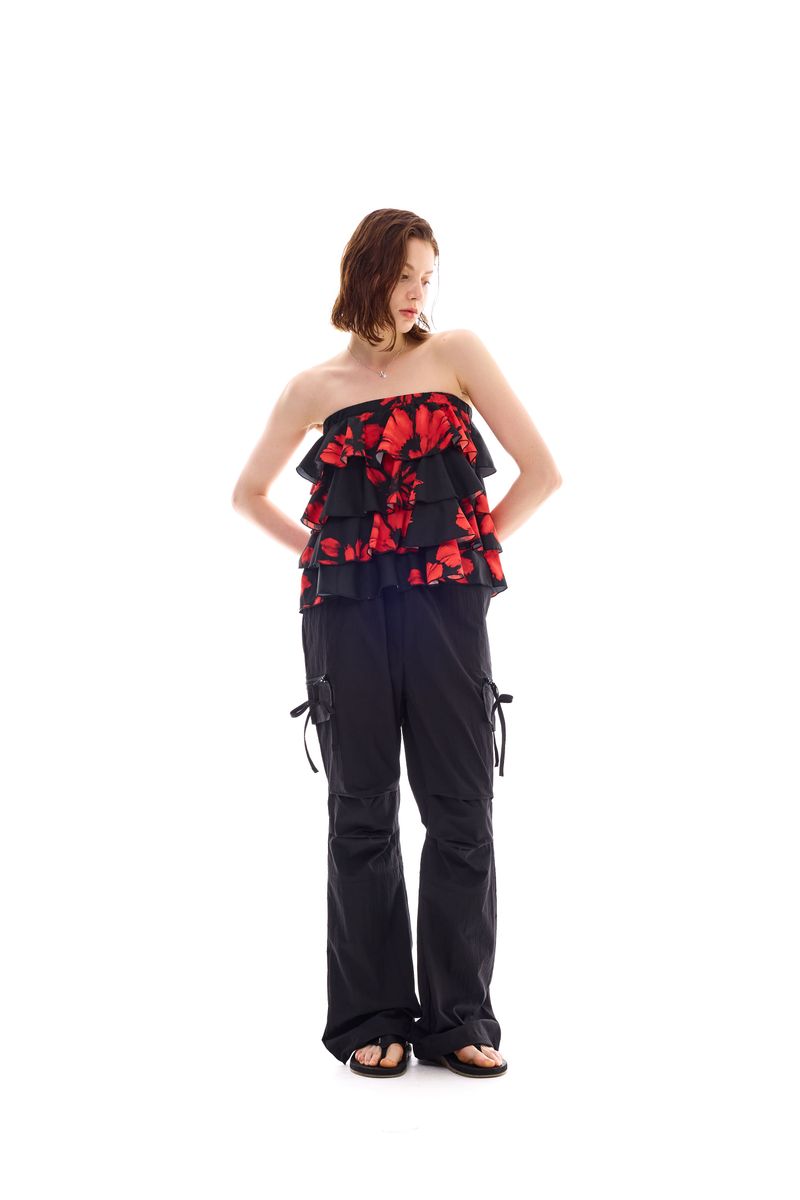 FLUTTER FRILL TOP SKIRT / RED