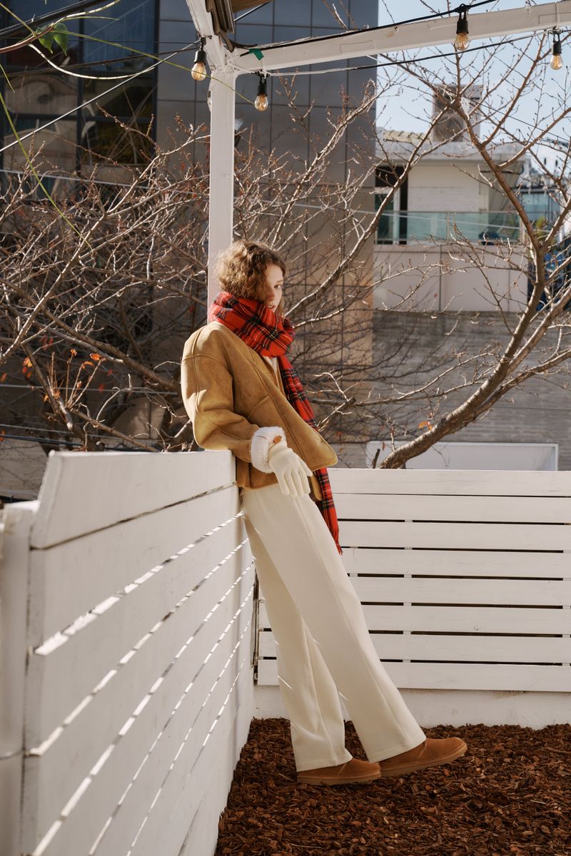 Fringe wool muffler (Red check)