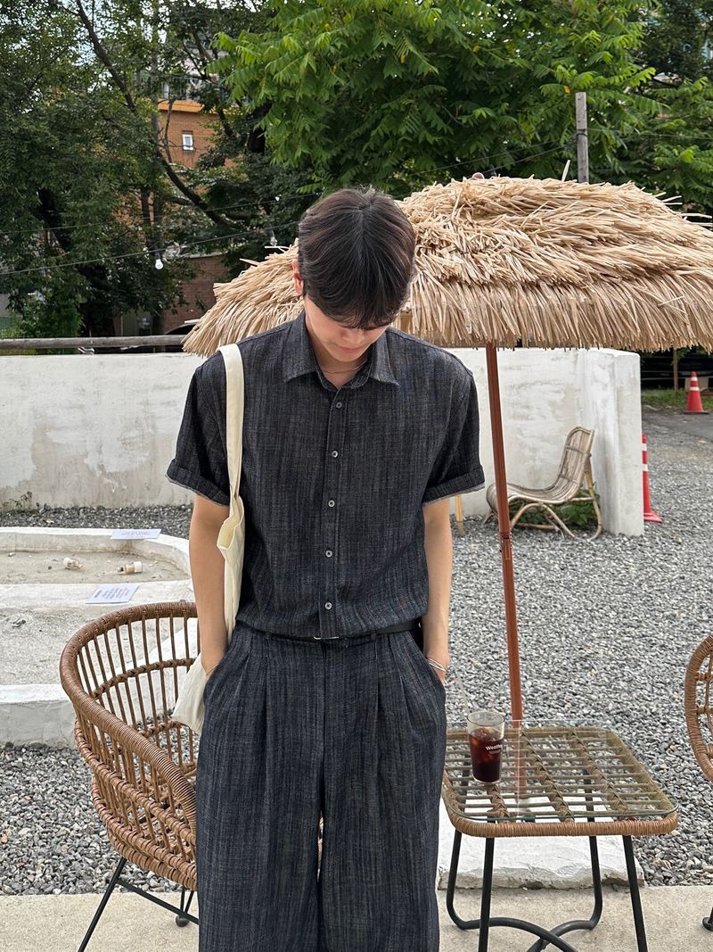 Olin linen indigo half shirts