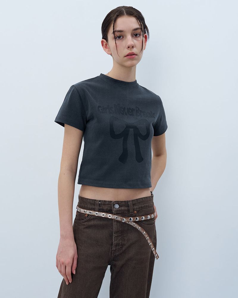 NEVER BREAK CROP TSHIRT-CHARCOAL