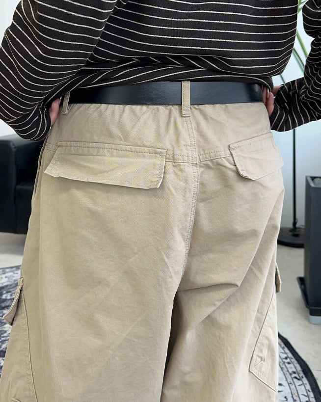Defun diagonal cargo cotton pants