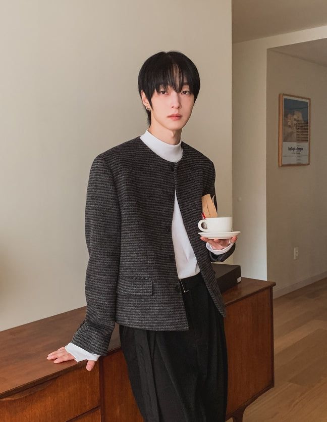 Objet Wool Check Round Jacket