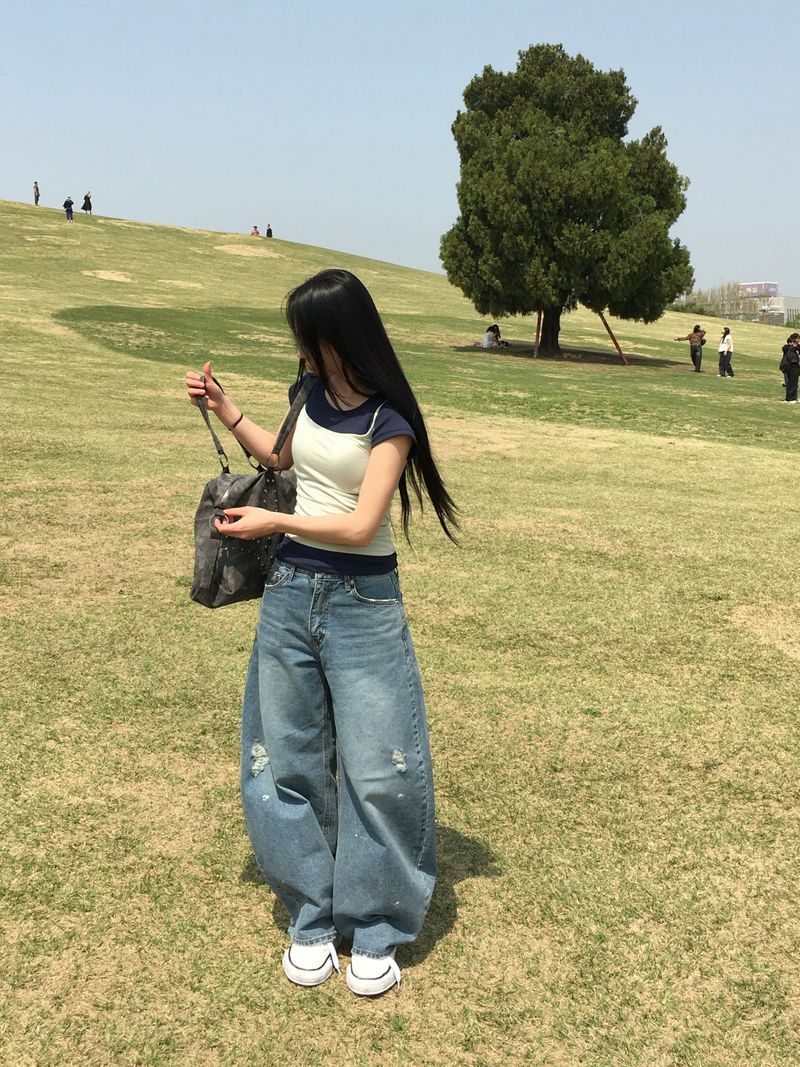 Curvy Crack Curved Denim Pants (1c)