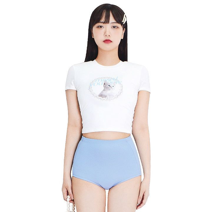 CREVY(クレビー)の「90s foucus crop span sleeve t-shirts (white)(Tops)」